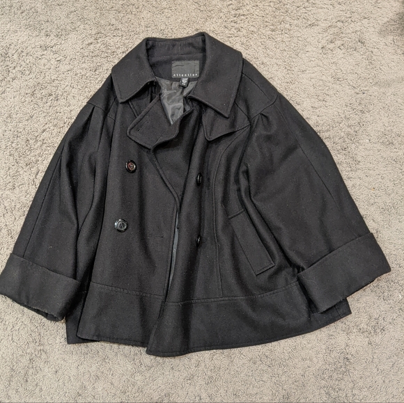 Attention Plus Size Black Pea Coat Jacket - Picture 3 of 4